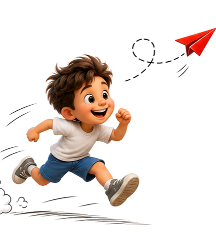 Doodle boy running after the paper plane