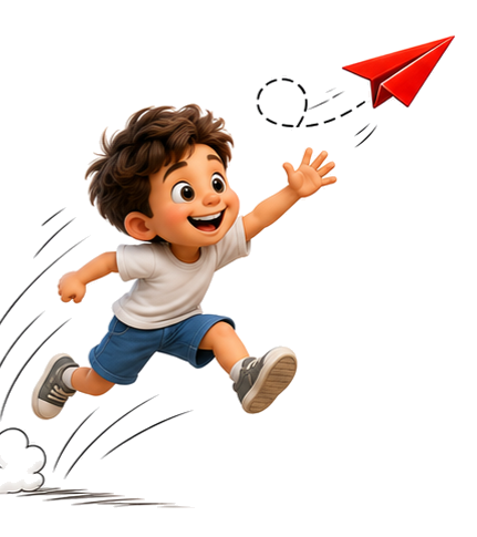 Doodle boy leaping to reach the plane